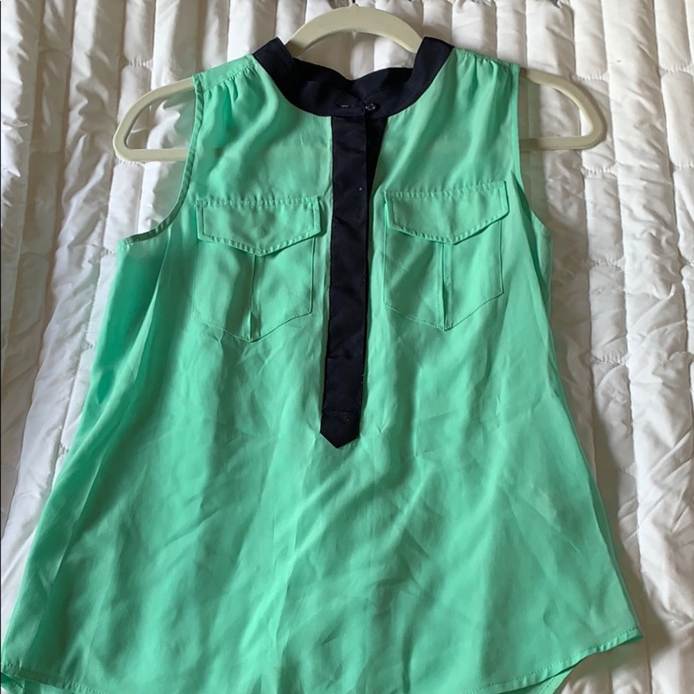 Mint green and navy blouse from J.Crew